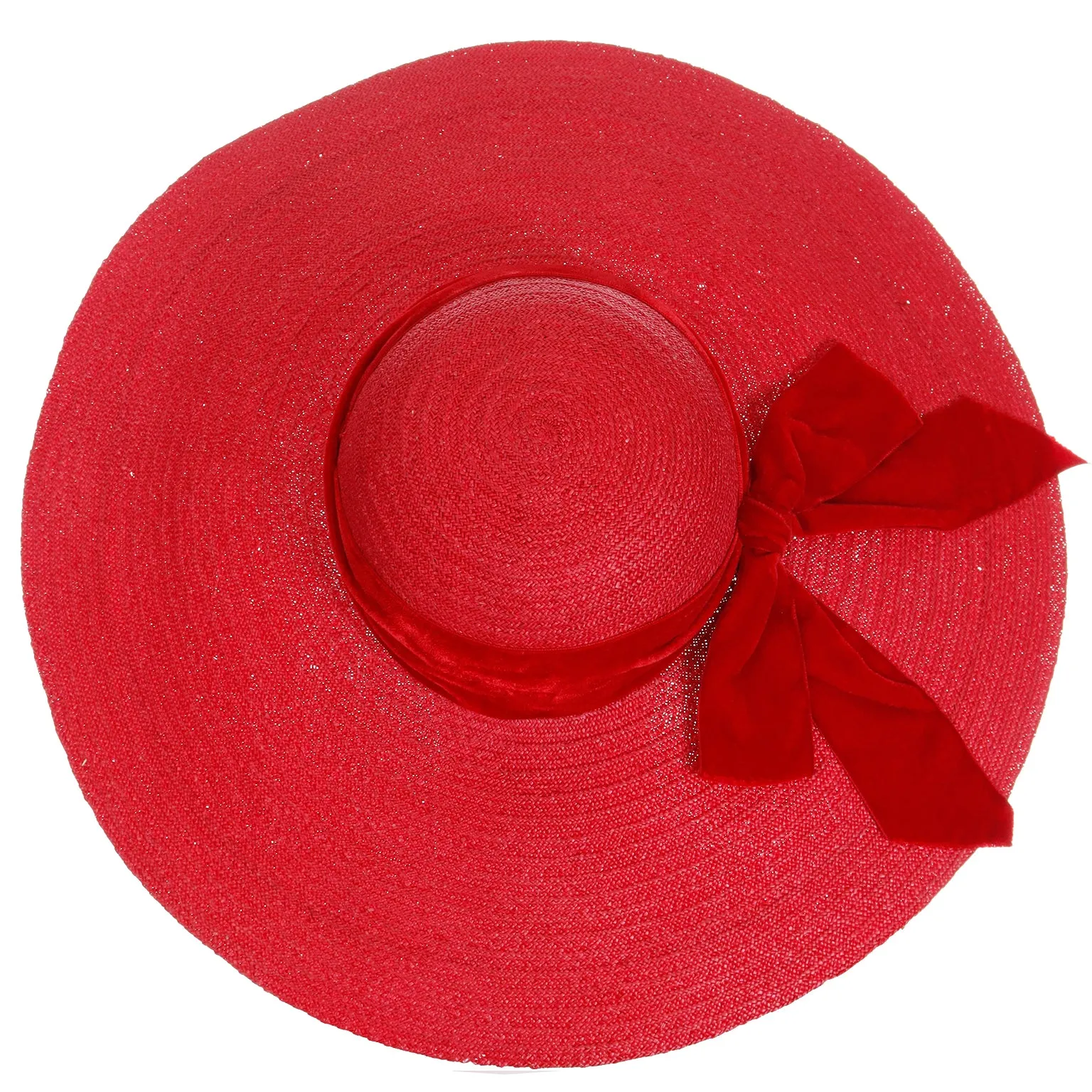 1940s Vintage Mr Leon Cherry Red Wide Brim Straw Hat