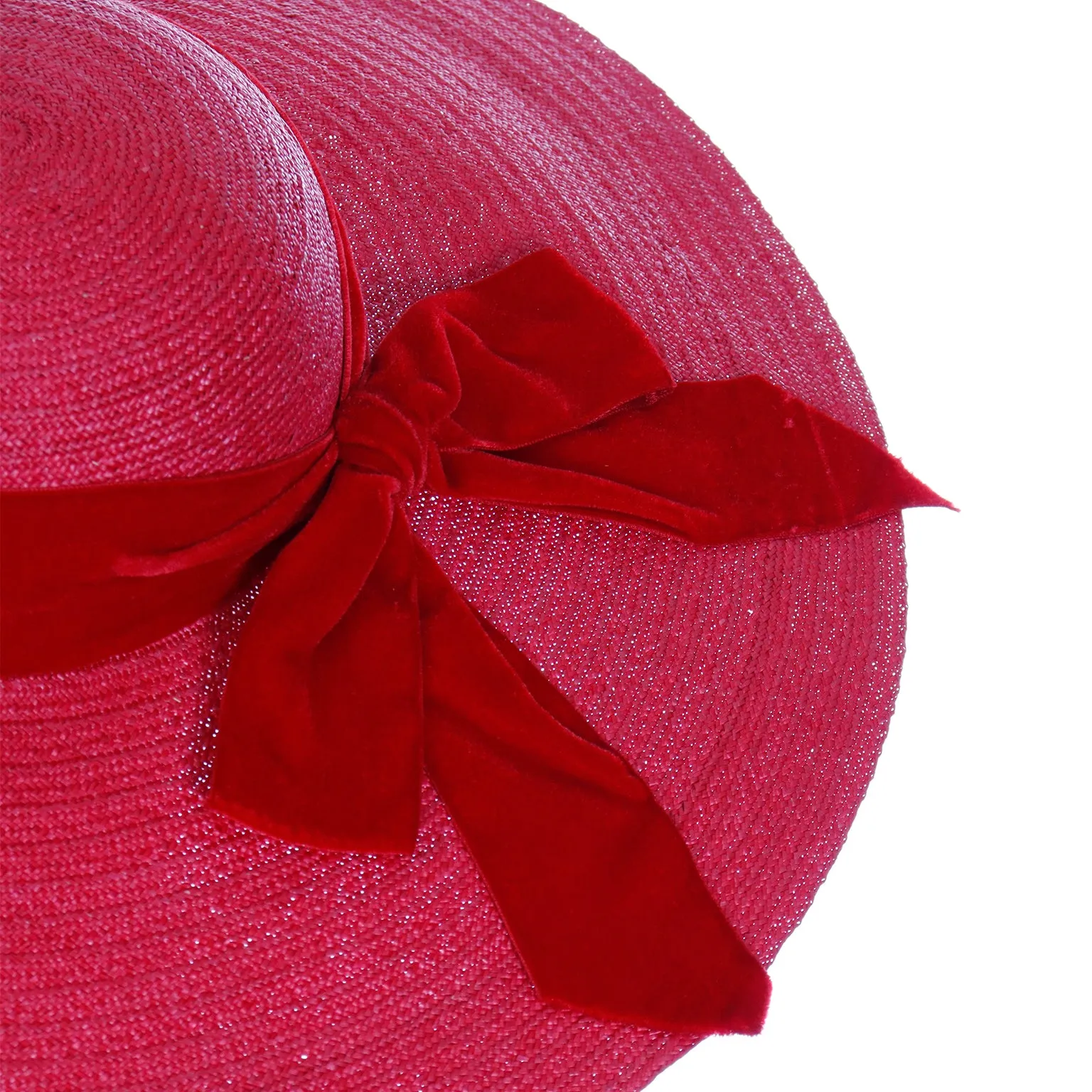 1940s Vintage Mr Leon Cherry Red Wide Brim Straw Hat