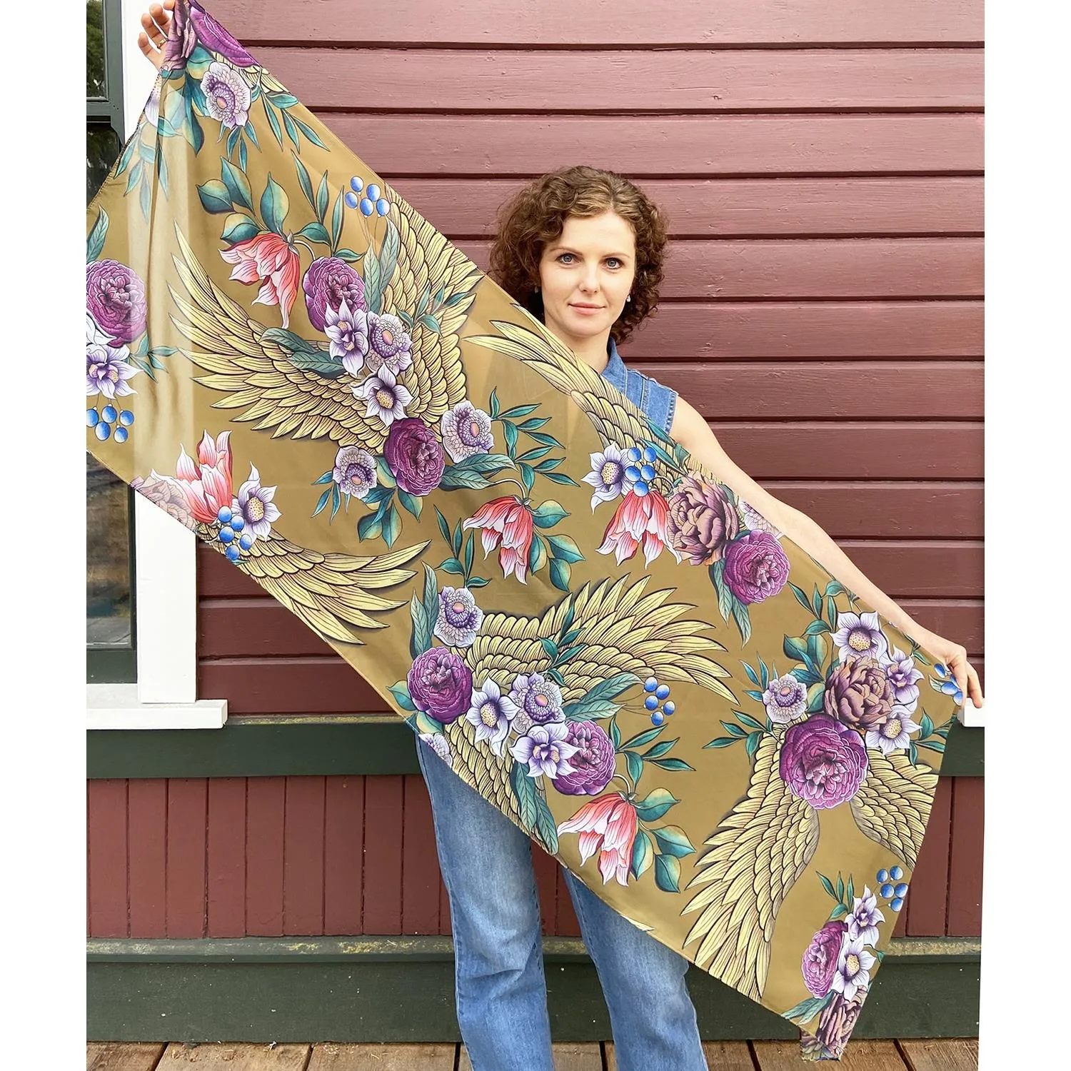 Anuschka Printed Chiffon Scarf Angel Wings