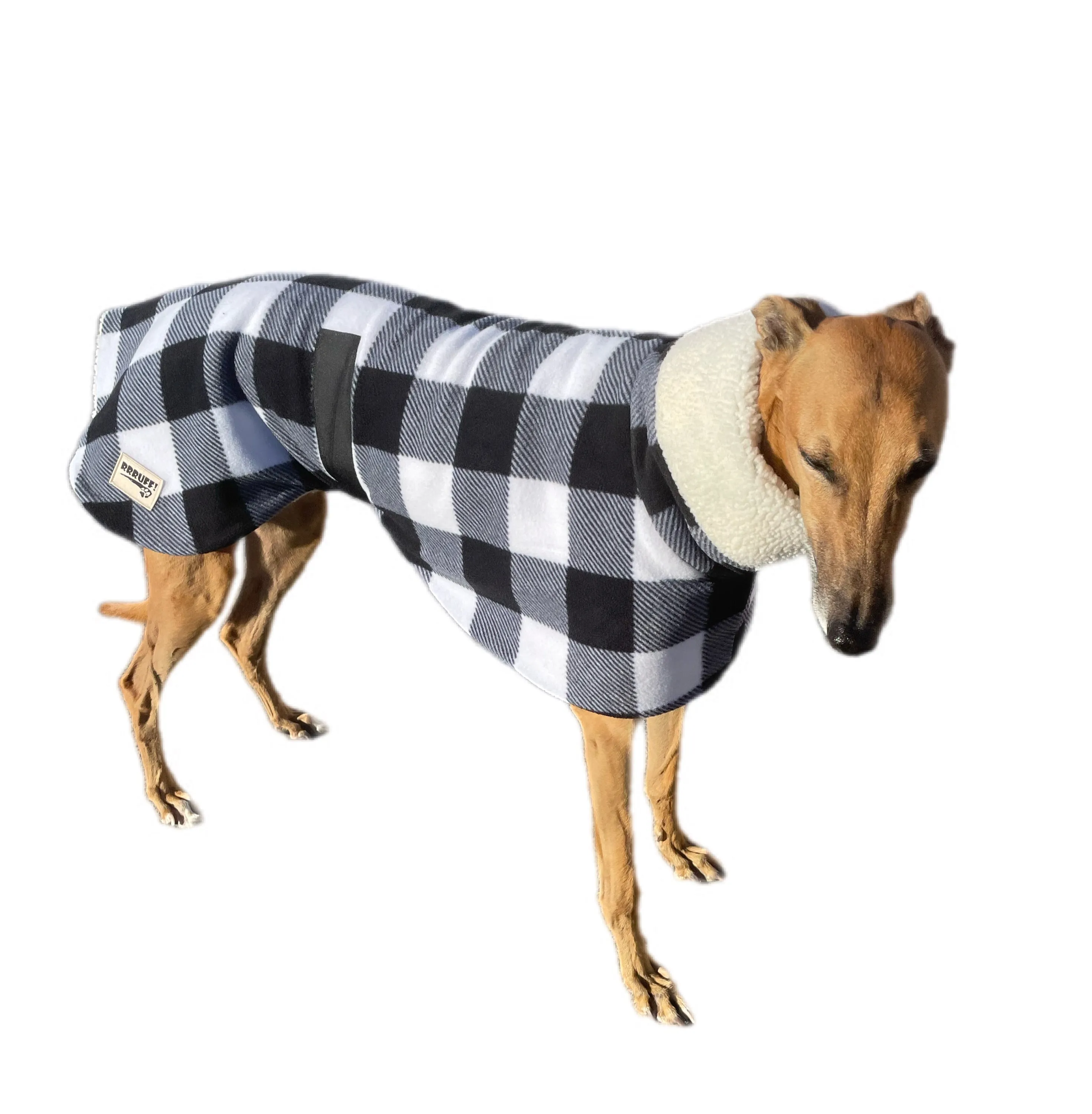 Black & white lumberjack greyhound deluxe style rug polar fleece washable extra wide neck