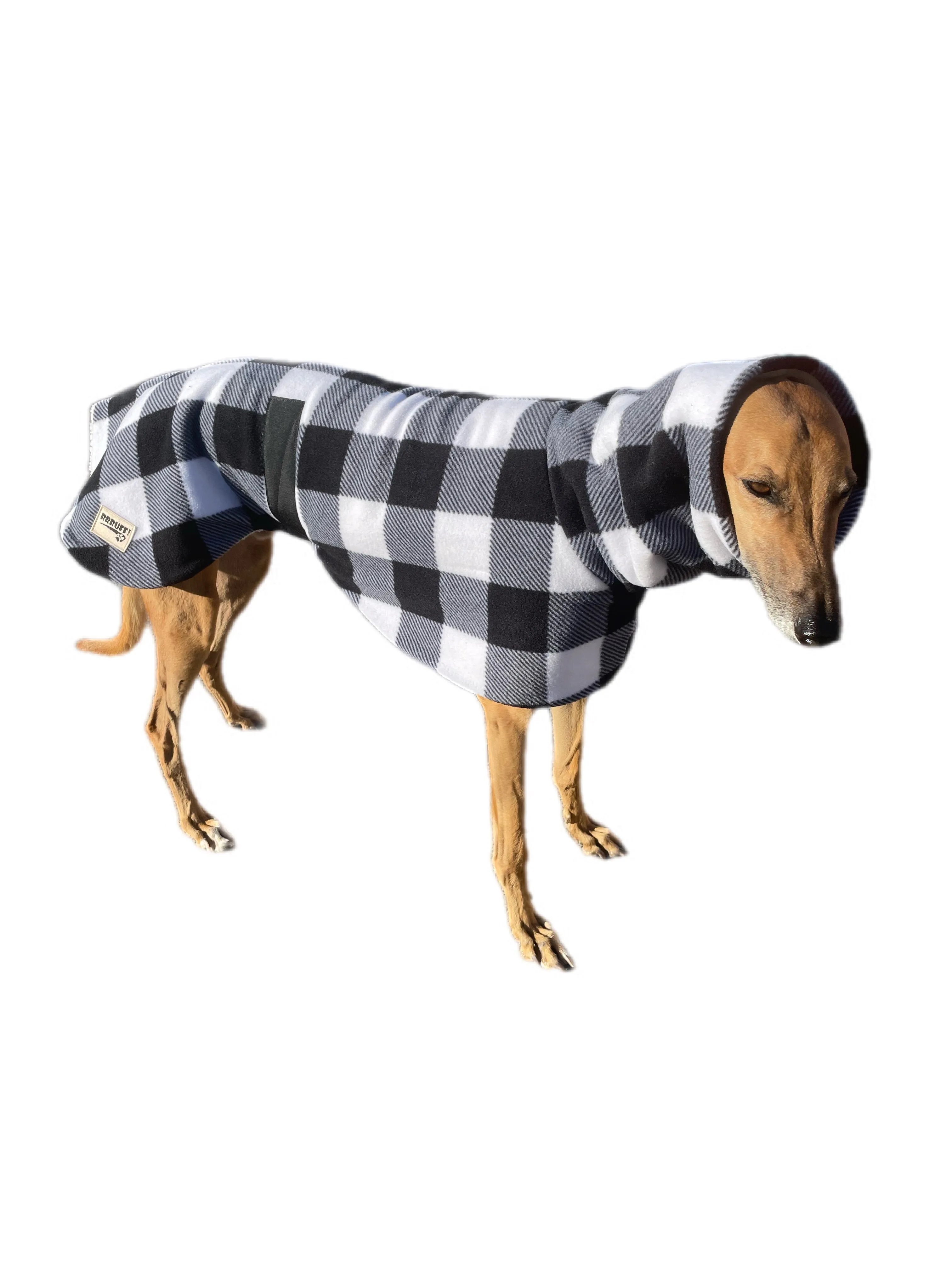 Black & white lumberjack greyhound deluxe style rug polar fleece washable extra wide neck