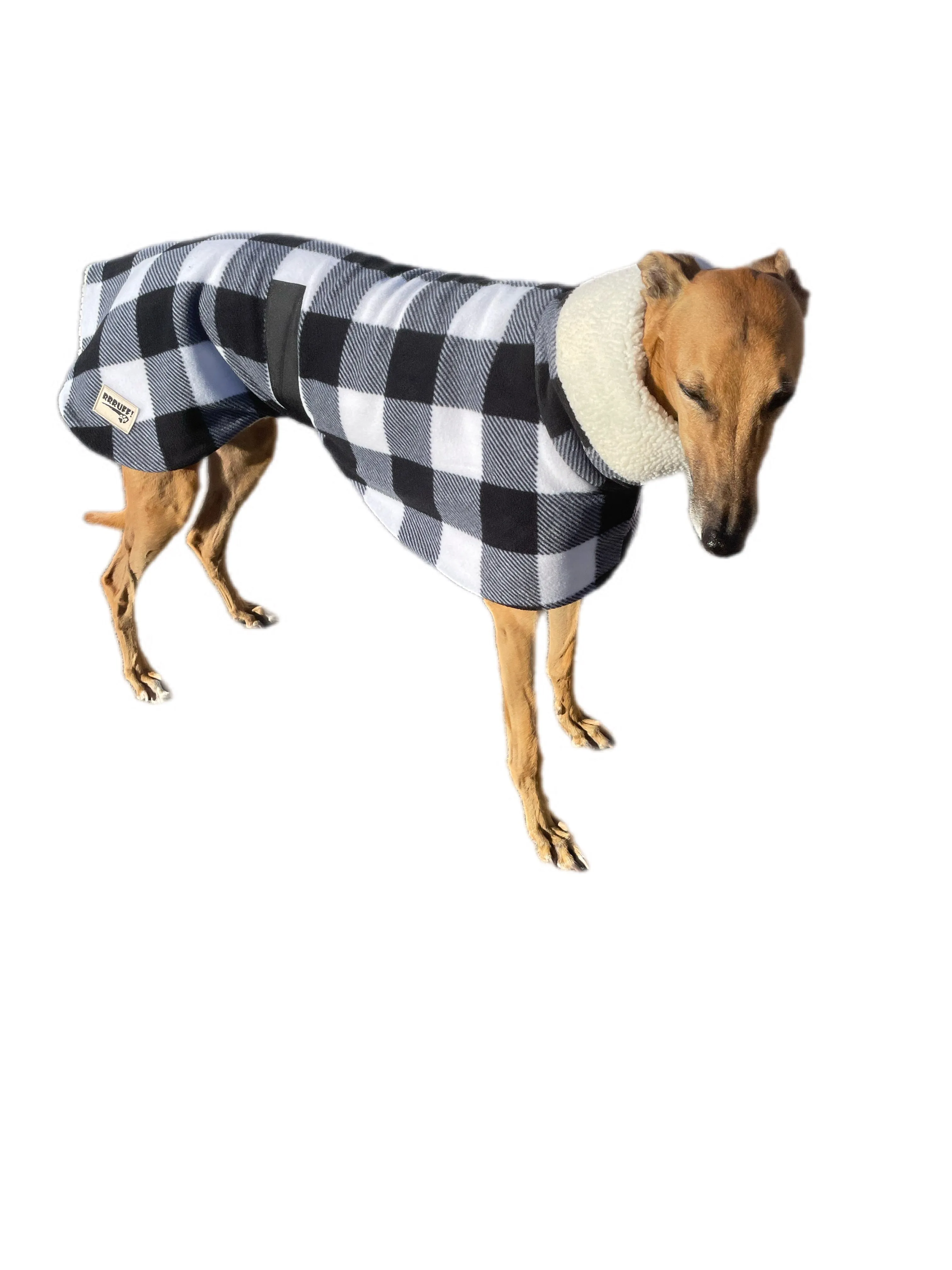 Black & white lumberjack greyhound deluxe style rug polar fleece washable extra wide neck