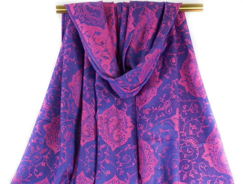 Blue & Pink Paisley Pashmina Scarf Bohemian Shawl