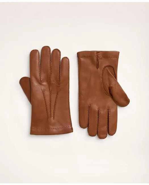 Brooks Brothers Men's Lambskin Gloves with Cashmere Lining Saddle