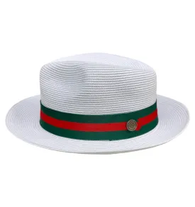 Bruno Capelo white Men's straw dress hat red and green band