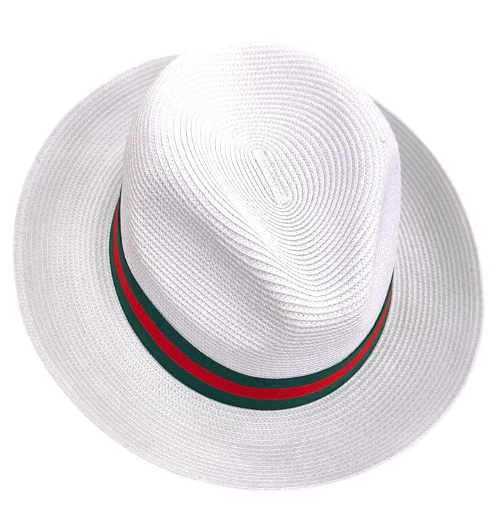 Bruno Capelo white Men's straw dress hat red and green band