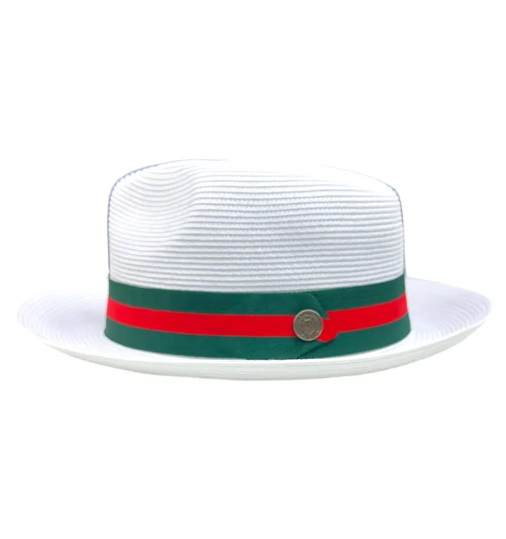 Bruno Capelo white Men's straw dress hat red and green band