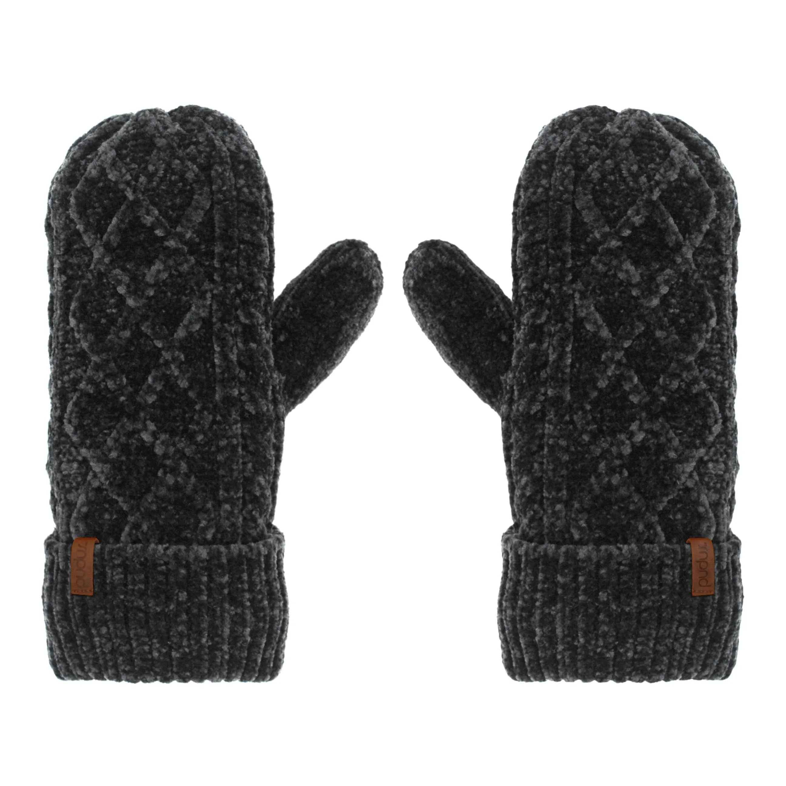 Cable Knit Black Chenille - Mittens Adult