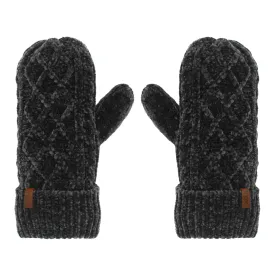 Cable Knit Black Chenille - Mittens Adult