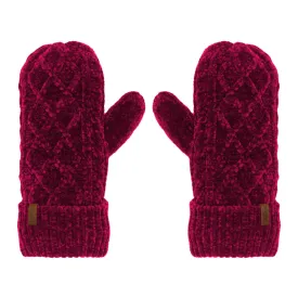 Cable Knit Raspberry Chenille - Mittens Adult