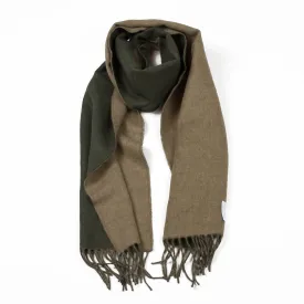 Camel & army green reversible lambswool & angora scarf