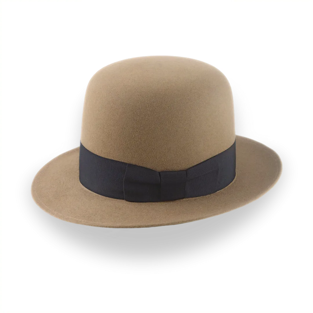 Camel Open Crown Fedora Hat in Malleable Beaver Fur Felt | The Benedict