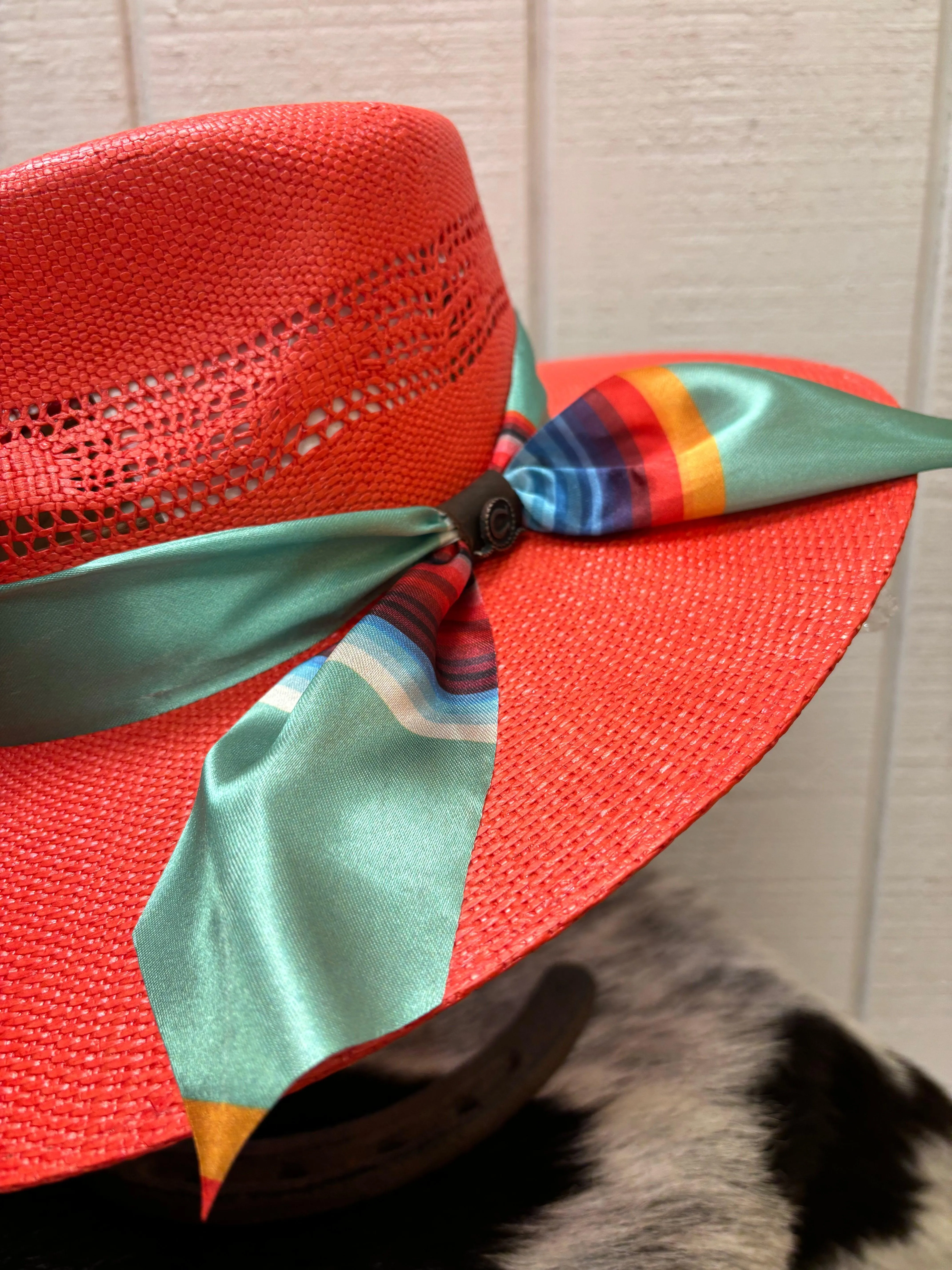 Charlie 1 Horse Coral Summer Serape Straw Cowgirl Hat CSSMSR-3436-H8COR