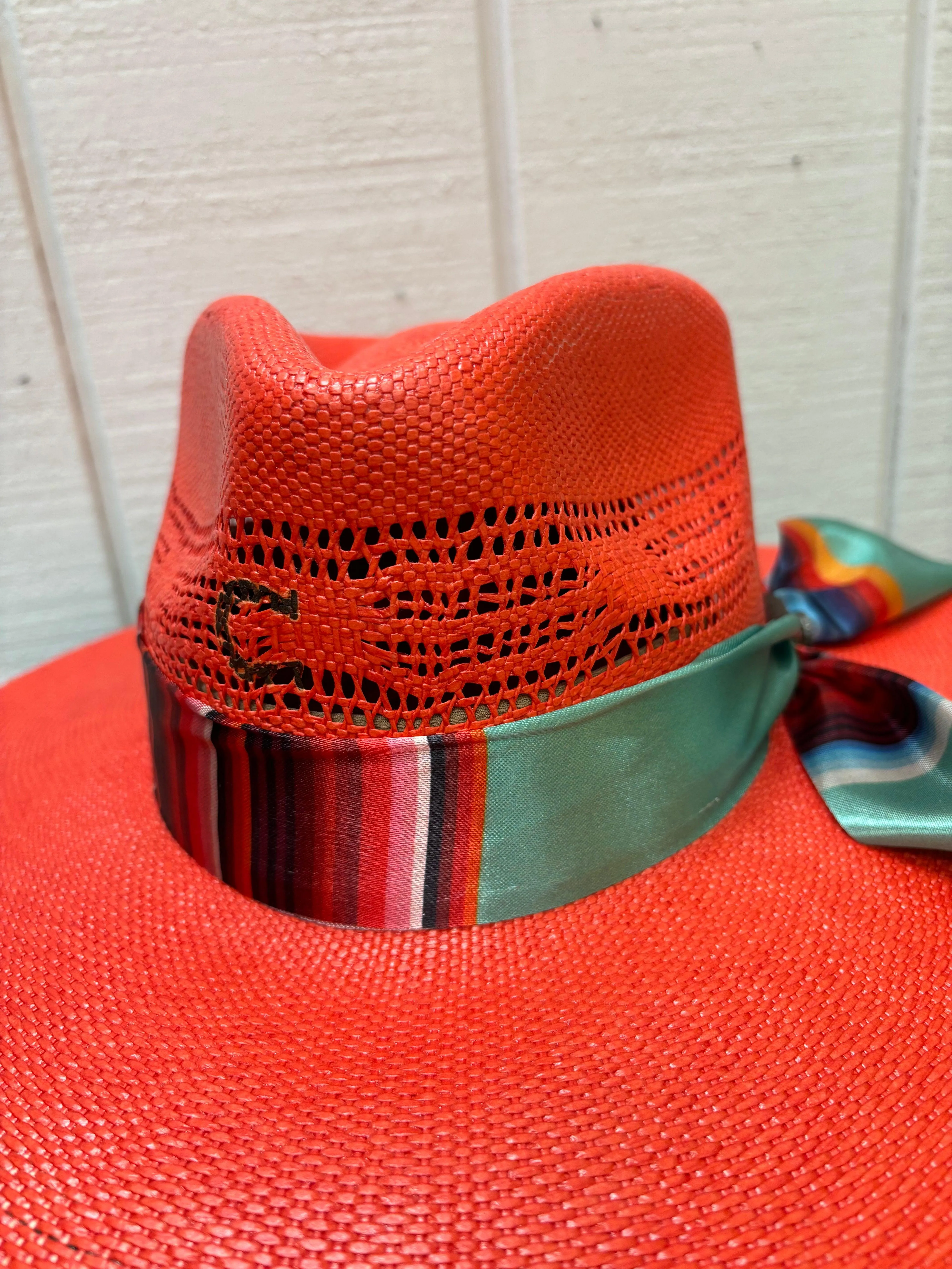 Charlie 1 Horse Coral Summer Serape Straw Cowgirl Hat CSSMSR-3436-H8COR