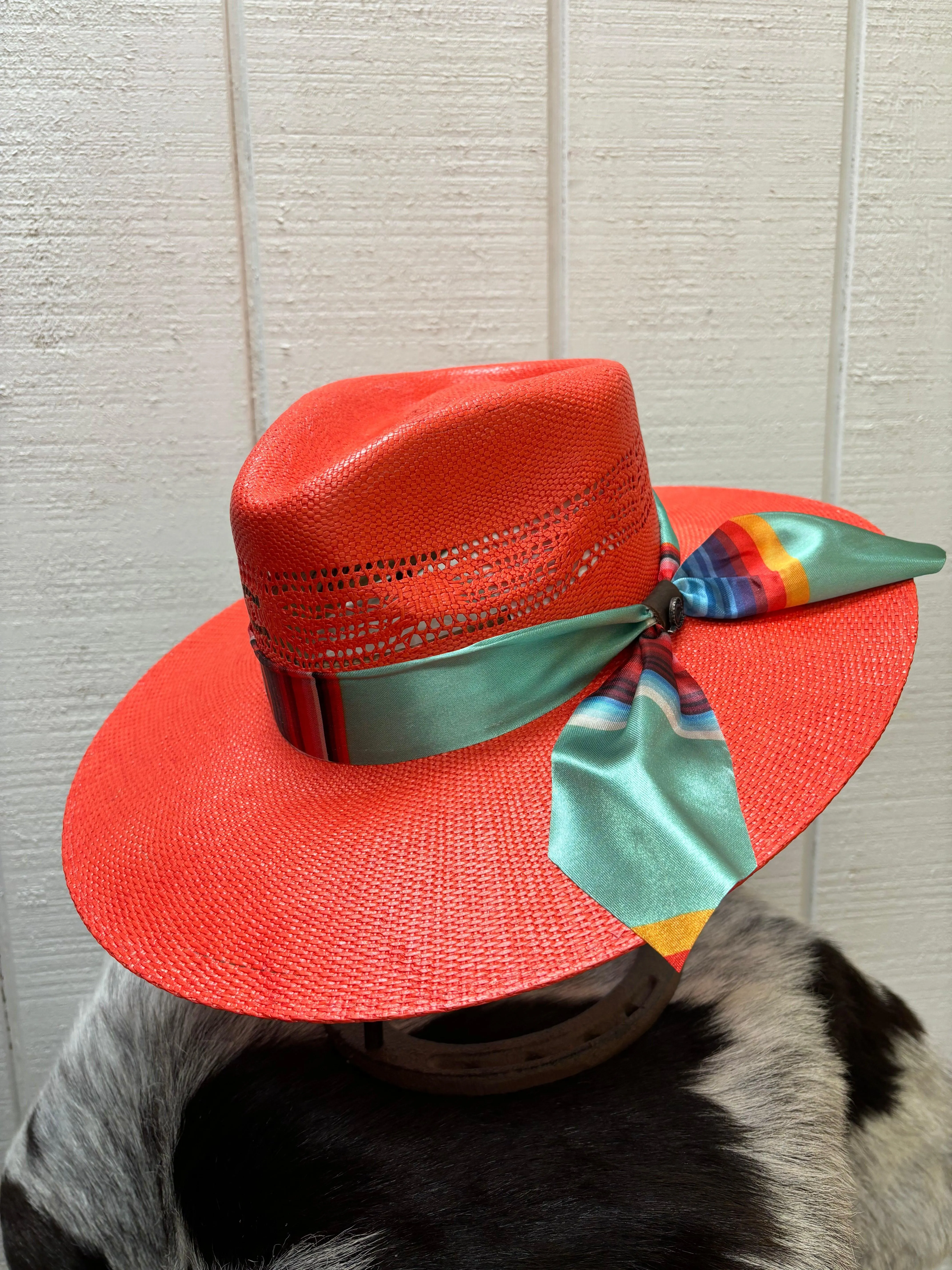 Charlie 1 Horse Coral Summer Serape Straw Cowgirl Hat CSSMSR-3436-H8COR