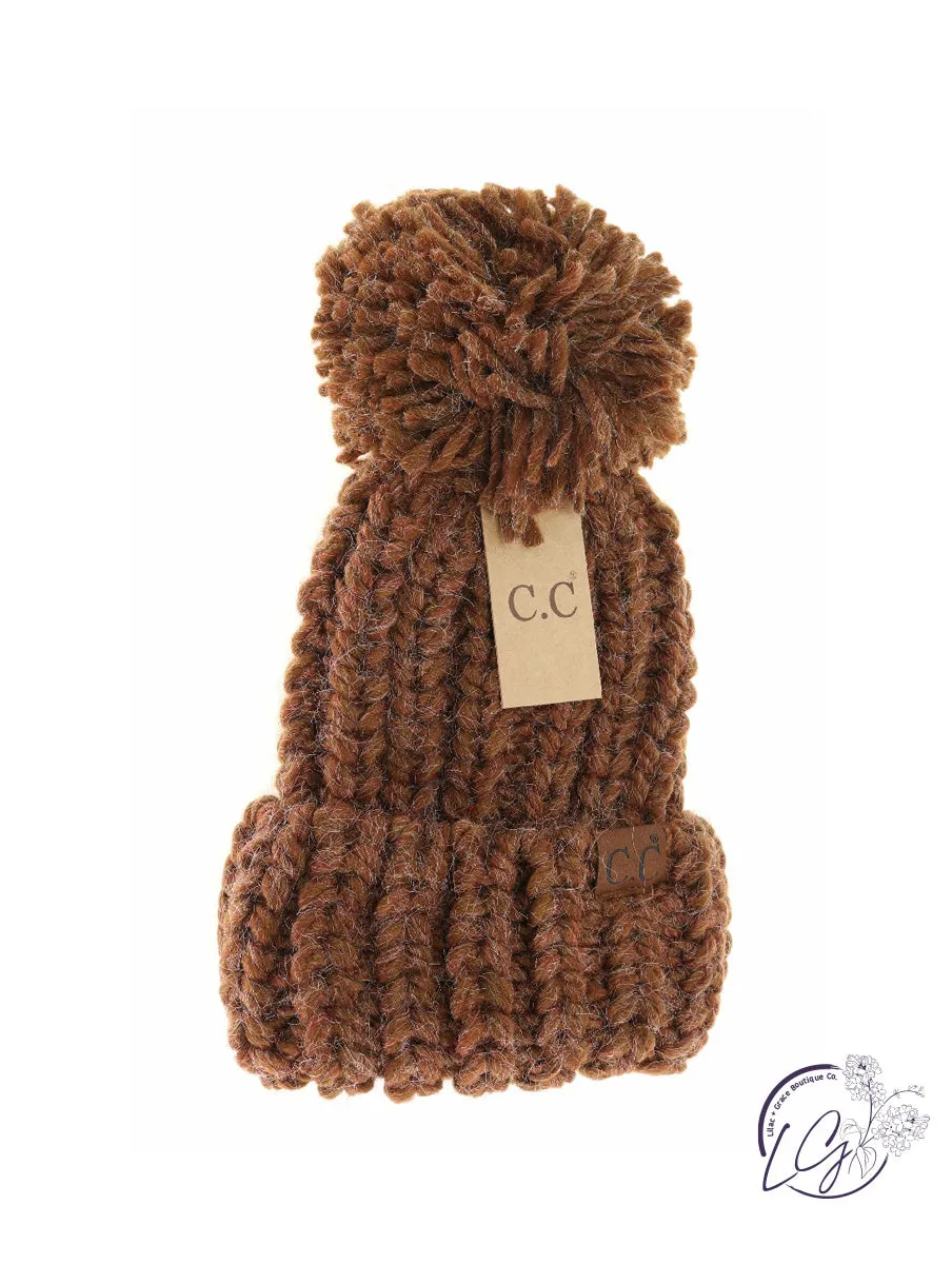 Chunky Knit Yarn Pom CC Beanie