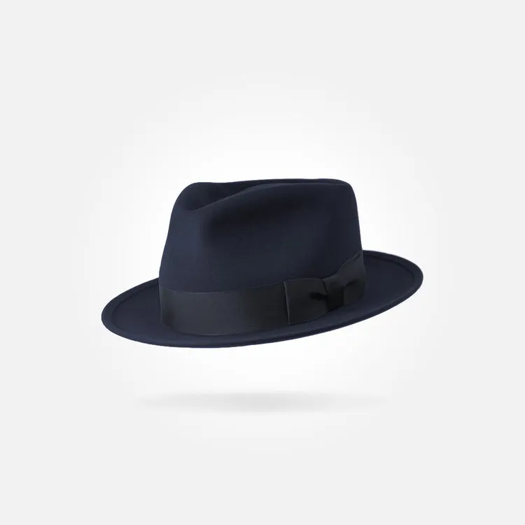 Classic Charm Fedora Fur Felt Hat in Navy