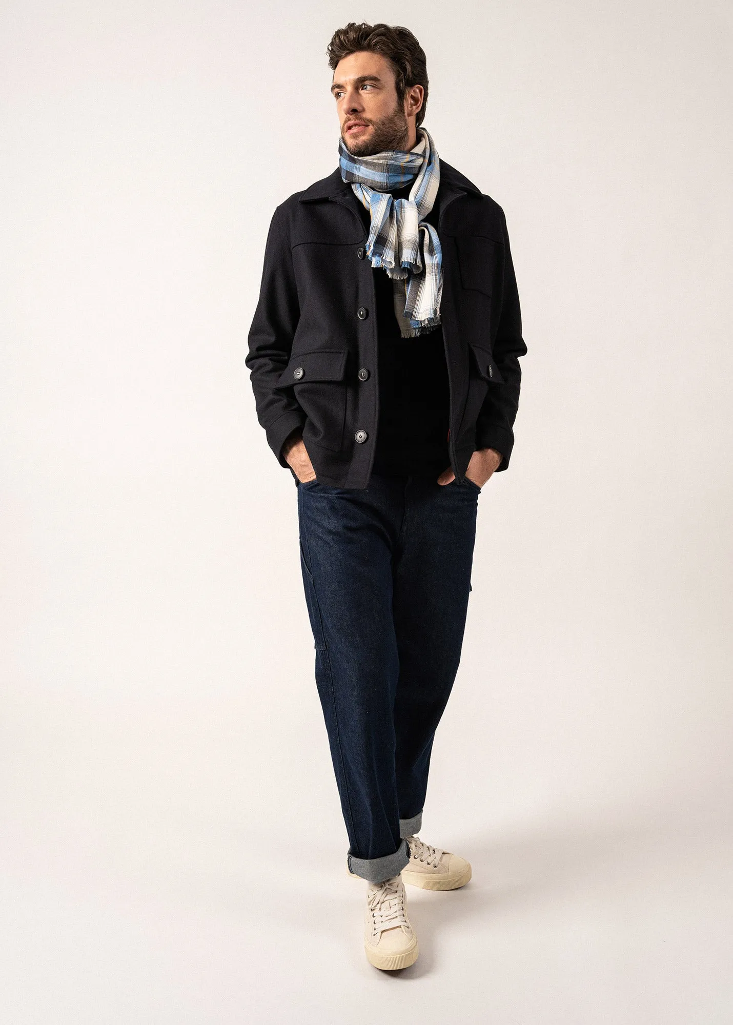 Cotton and Wool Scarf - checked (OXYGENE/ECUME)