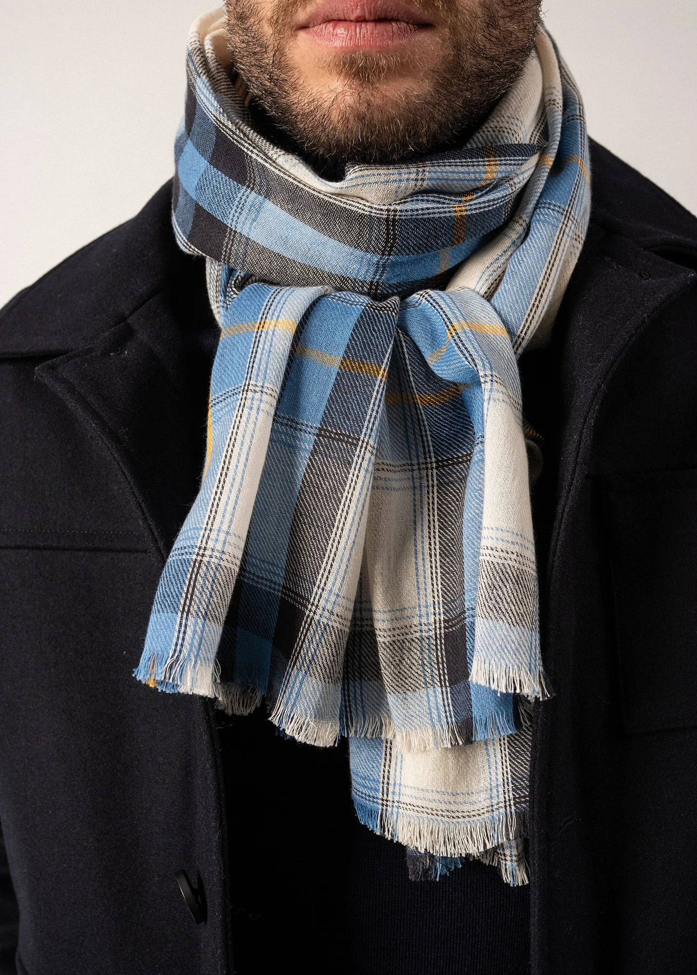 Cotton and Wool Scarf - checked (OXYGENE/ECUME)