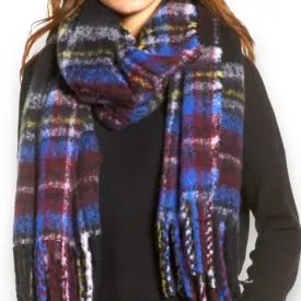 Cozy Boucle Loop Yarn Checkered Scarf