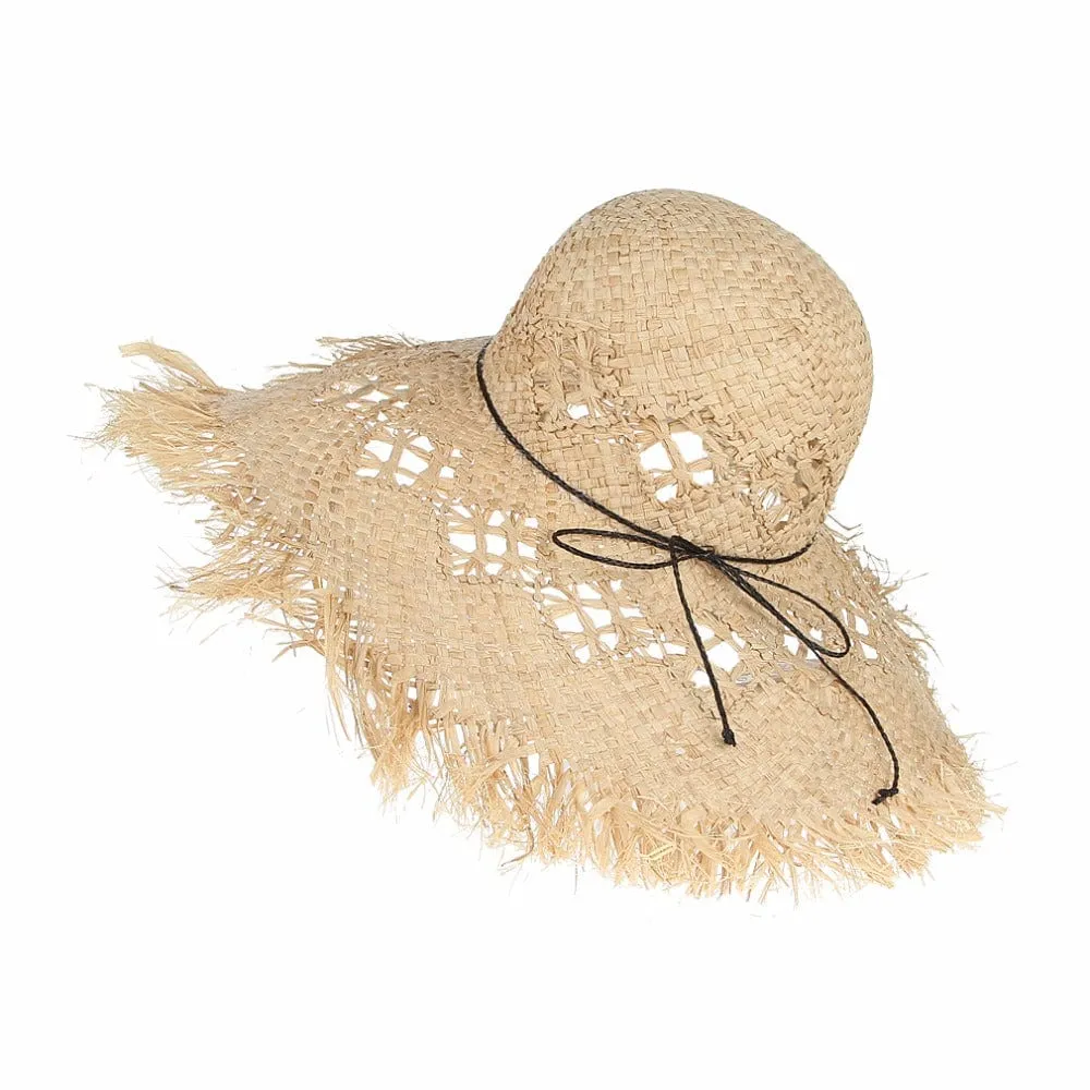 Fashionable Large Fluffy Floppy Straw Hat Summer Beach Straw Hat For Women