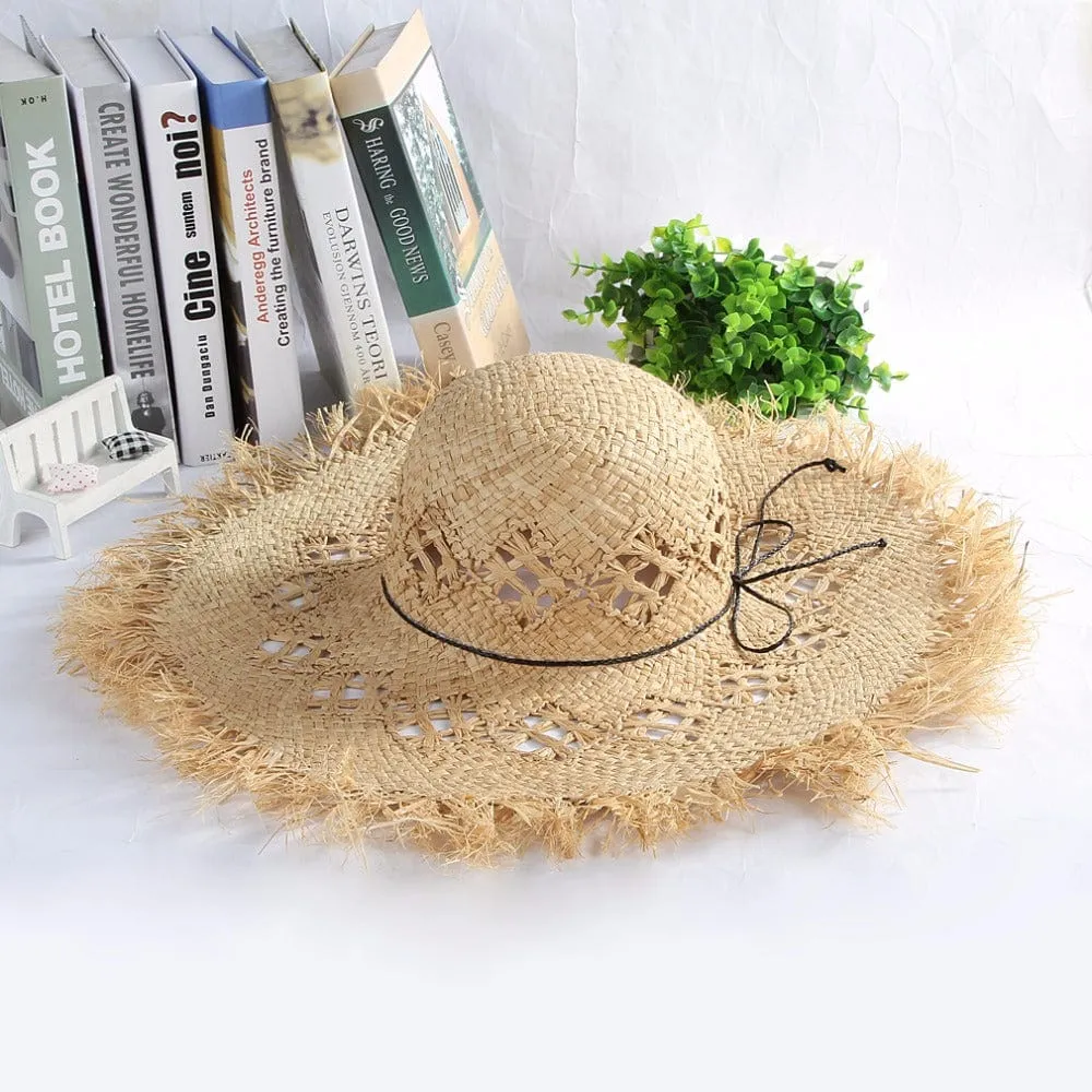 Fashionable Large Fluffy Floppy Straw Hat Summer Beach Straw Hat For Women