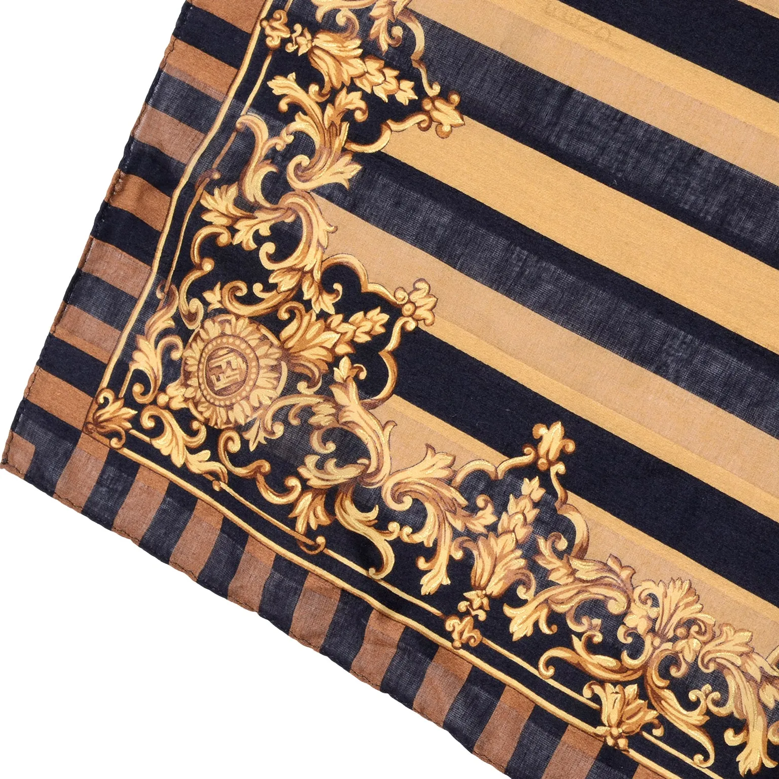 Fendi Zucca Baroque Print Inverted FF Logo Brown Scarf