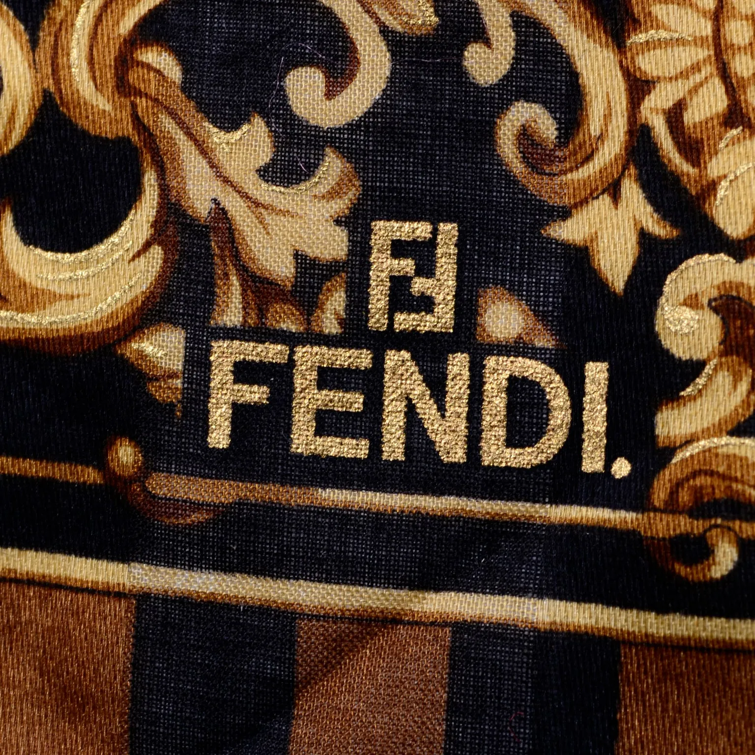 Fendi Zucca Baroque Print Inverted FF Logo Brown Scarf