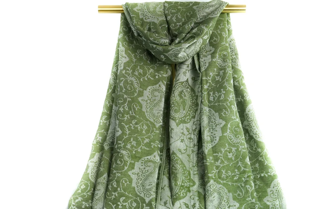 Green Paisley Pashmina Scarf Bohemian Shawl