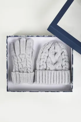 Grey Cable Knit Beanie & Glove Gift Set