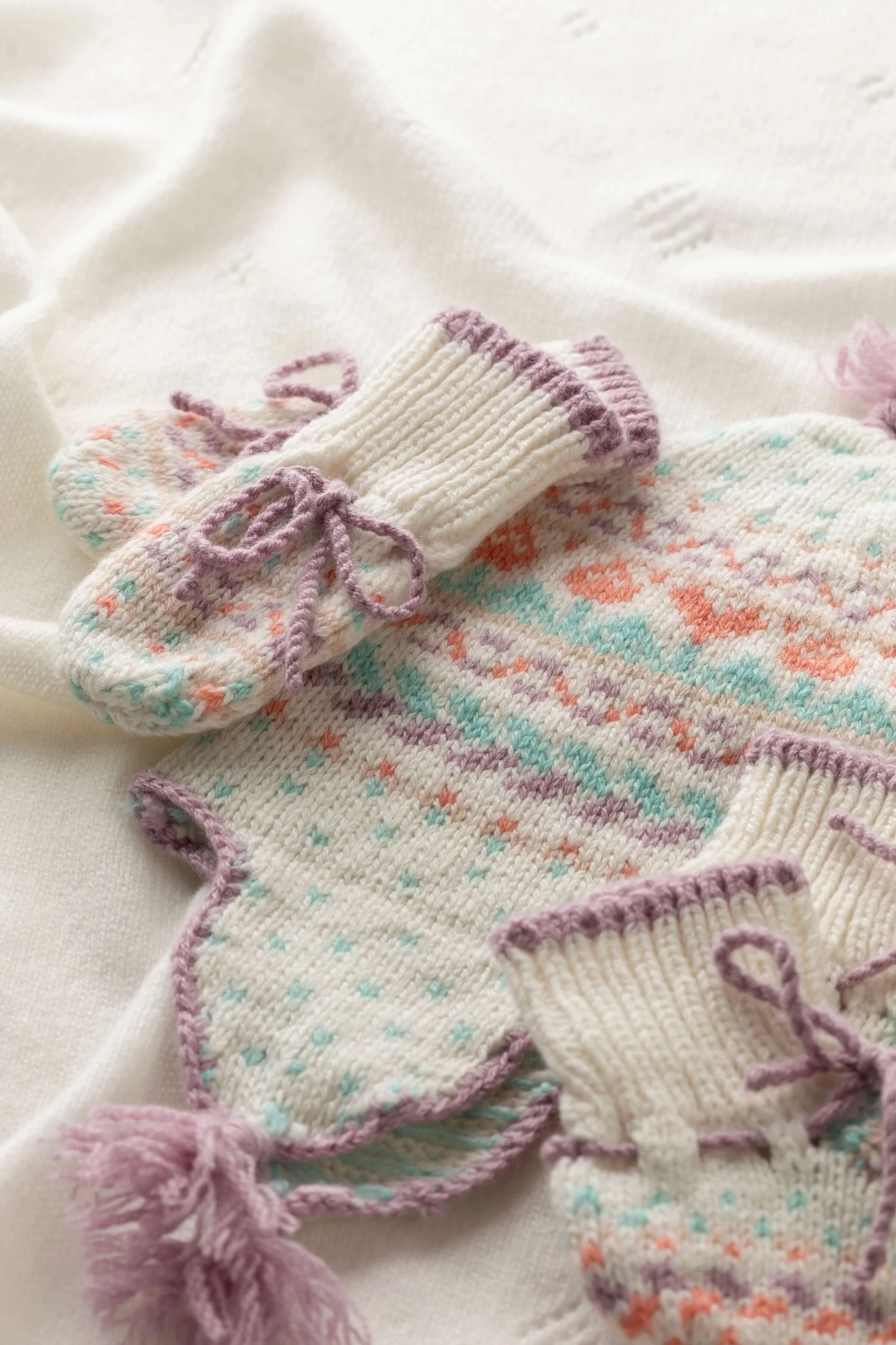 Hand Knitted Cashmere Fairisle Baby Mittens