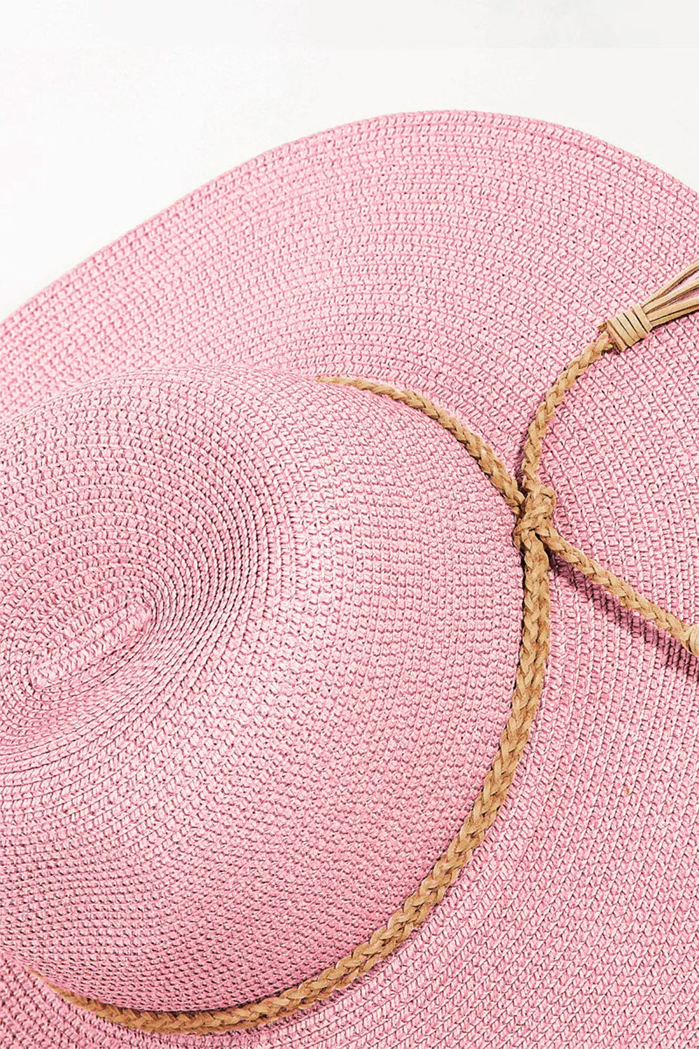 Hot Girl Fame Straw Braided Rope Accent Fedora Hat In Pink