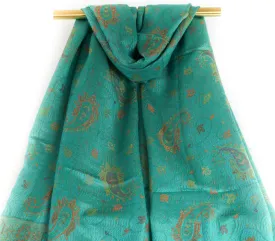 Jade Green Little Paisley Pashmina Scarf Bohemian Shawl