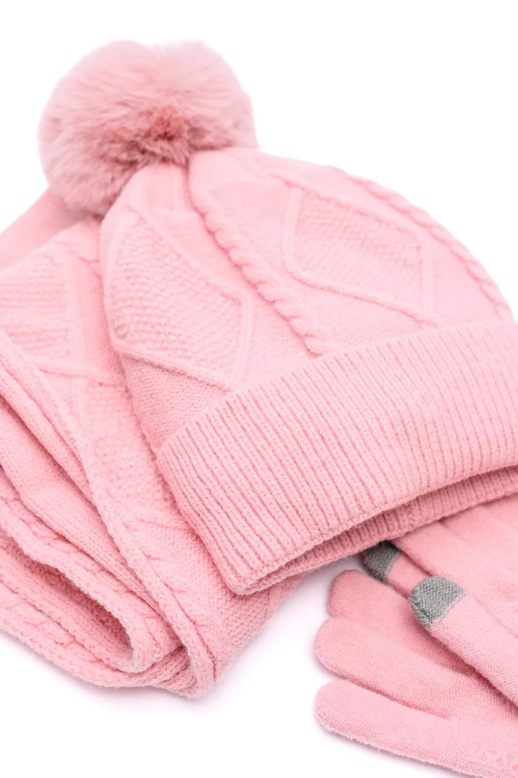 Jane Frost Beanie, Glove, and Scarf Set in Pink - 12/4