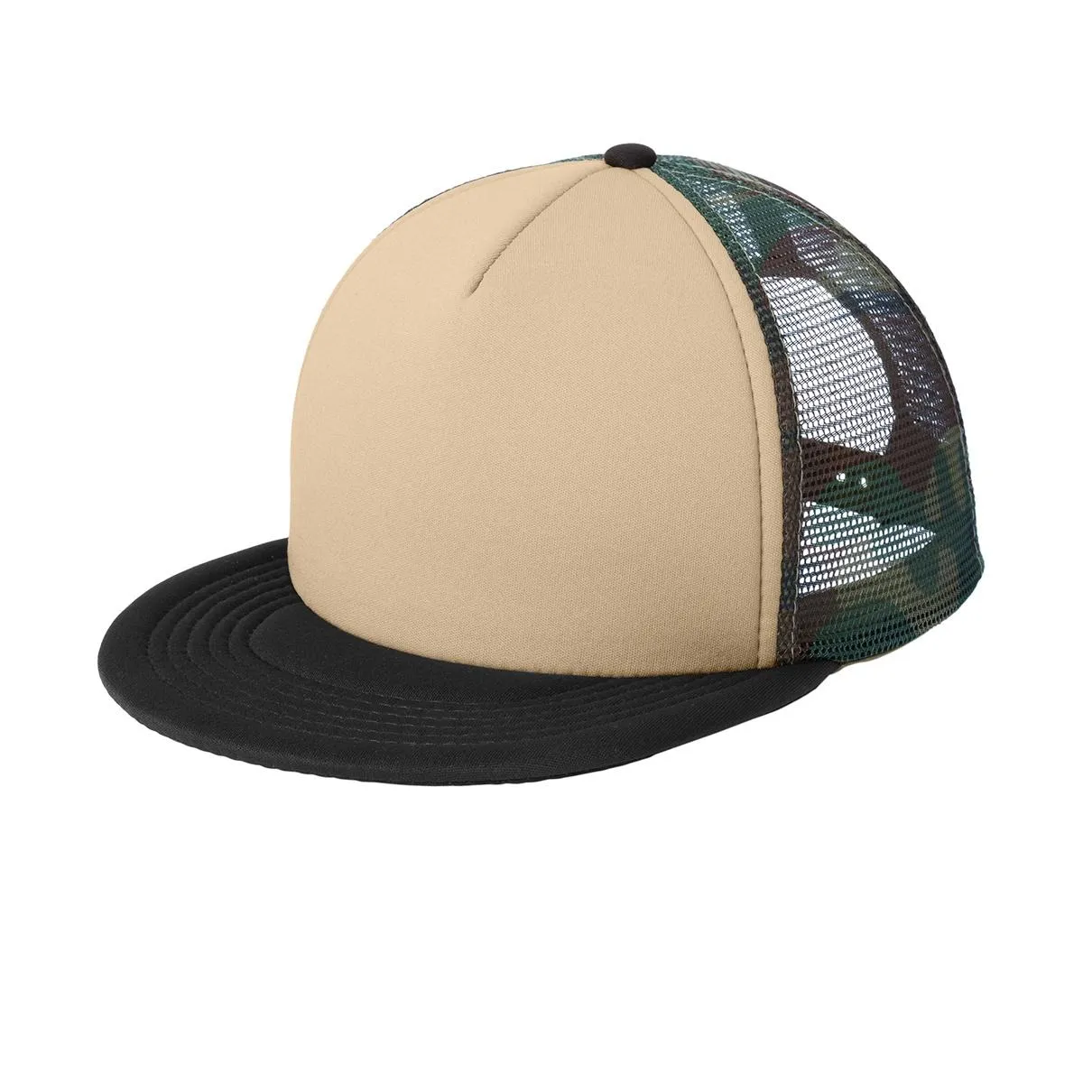 Men's Flat Bill Plastic Snapback Polyester Foam Trucker Cap