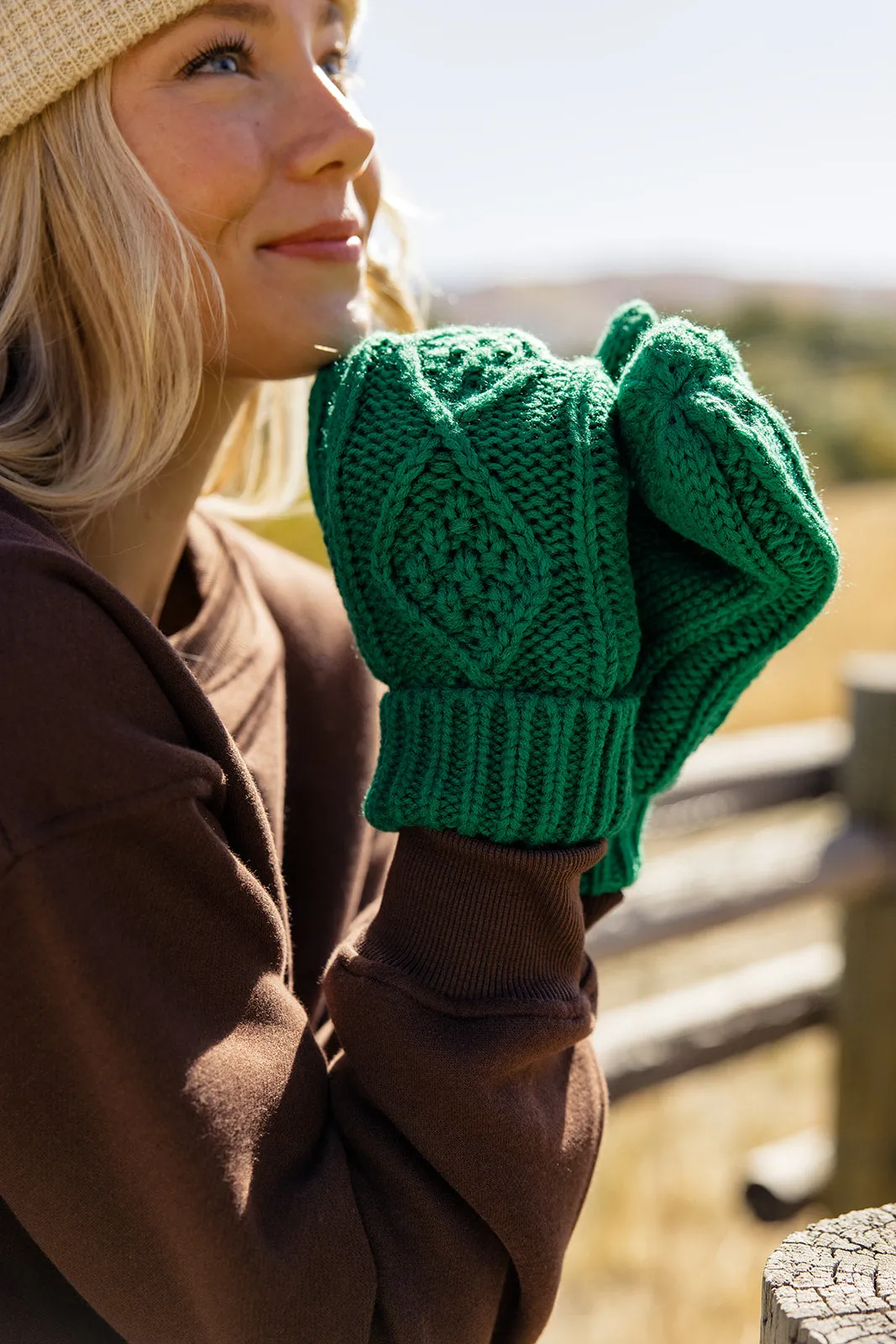 Morning Dew Cable Knit Mittens