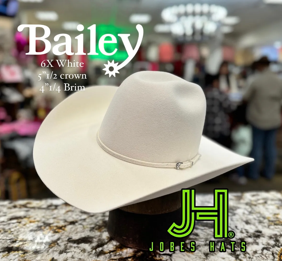 New Bailey 6X White 5’’ 1/2 Crown and 4’’ Brim