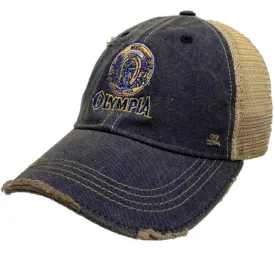 Olympia Beer Brewing Company Retro Brand Navy Vintage Tattered Mesh Adj. Hat Cap