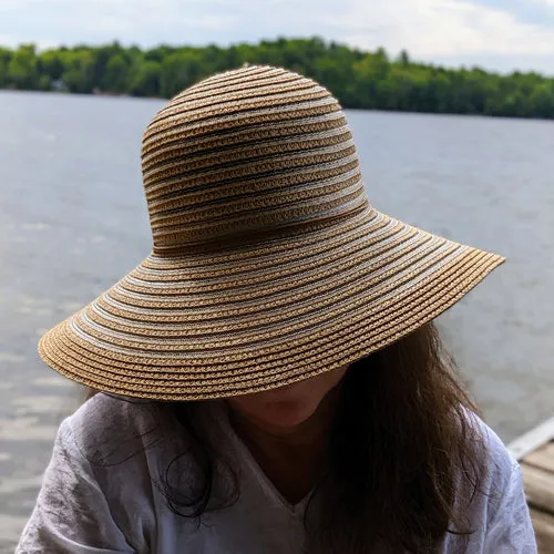 Paper Straw and horsehair ribbon style sun hat, adjustable fit, wide brim