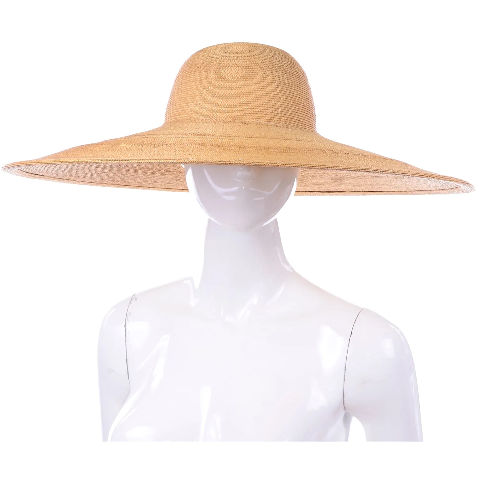 Patricia Underwood Vintage Wide Brim Woven Natural Straw Hat