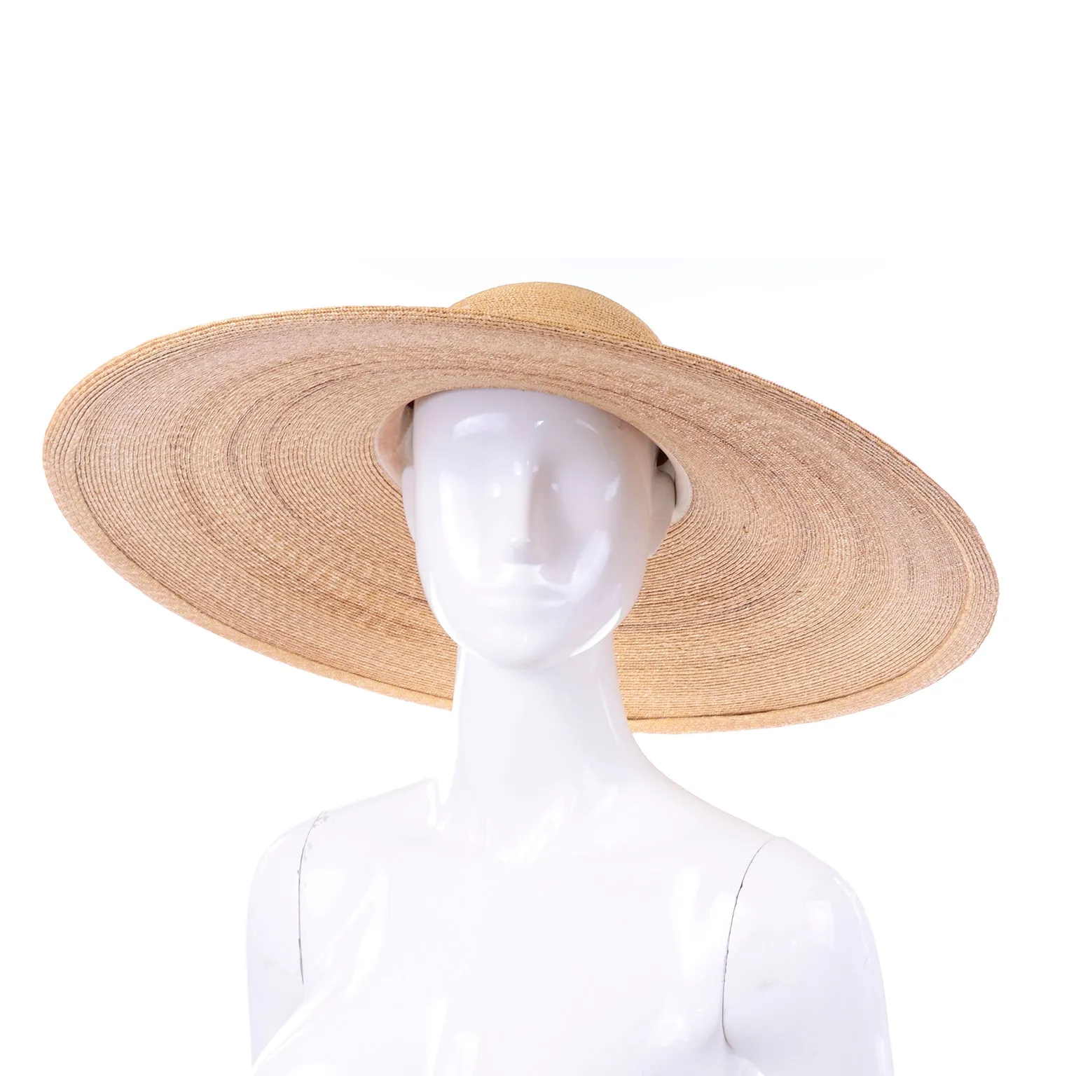 Patricia Underwood Vintage Wide Brim Woven Natural Straw Hat