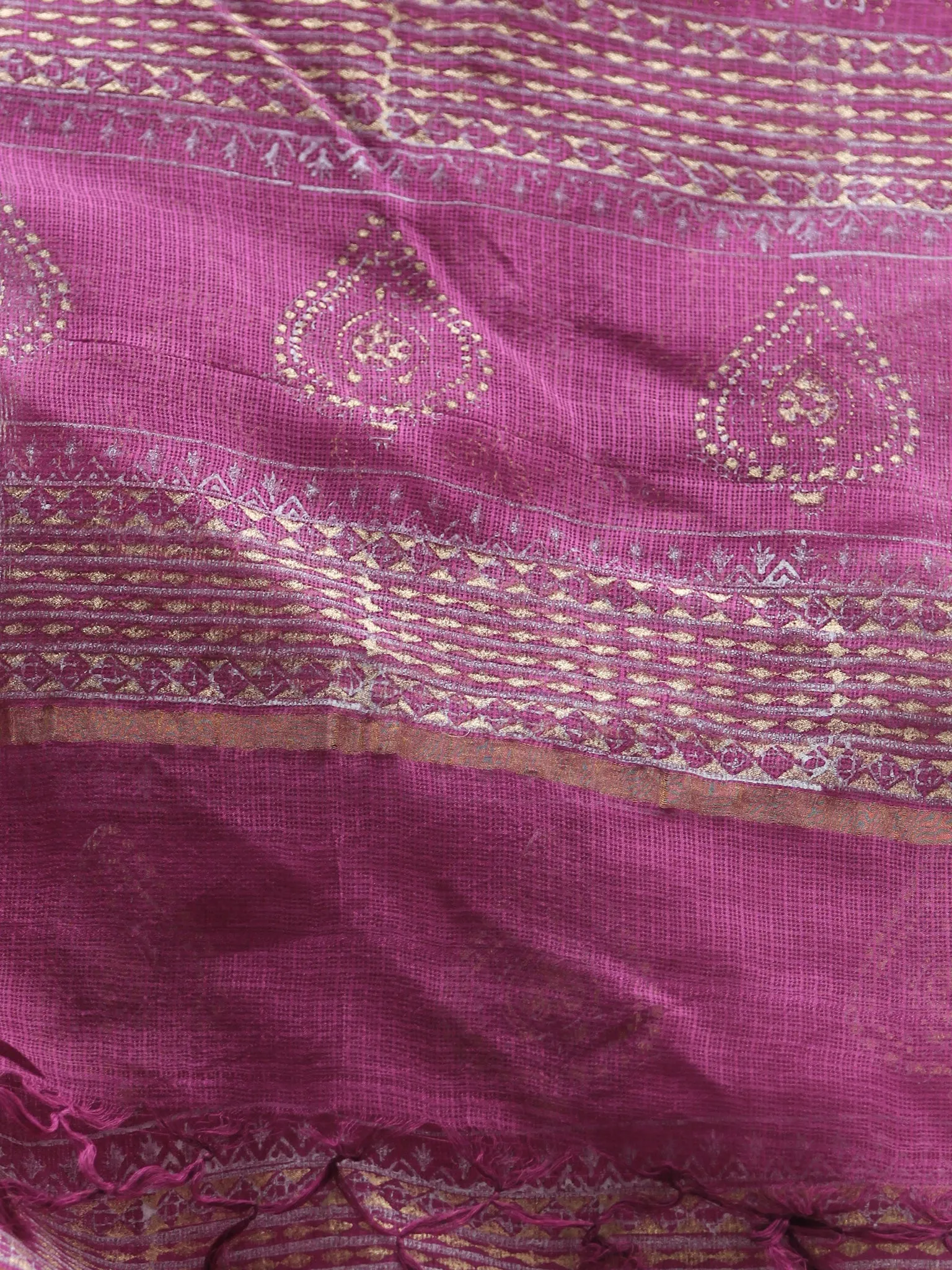 Plum Ivory  Kota Silk Hand Block Printed Dupatta - D04170438