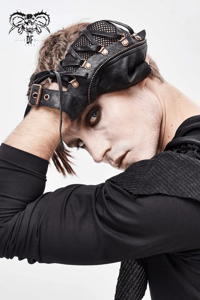 Punk Lace-up Mesh Faux Leather Half Gloves / Men's Gloves with Buckle and Decorative Zip