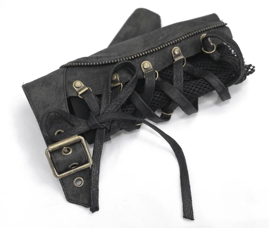 Punk Lace-up Mesh Faux Leather Half Gloves / Men's Gloves with Buckle and Decorative Zip