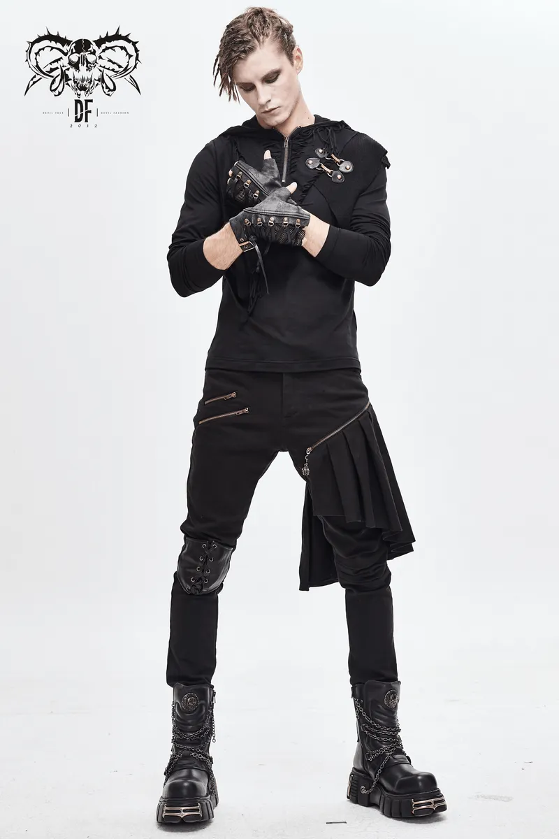 Punk Lace-up Mesh Faux Leather Half Gloves / Men's Gloves with Buckle and Decorative Zip