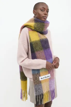 Purple & Yellow Wool Checkered Scarf