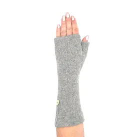 Recycled grey cashmere Kitten Mittens, long with grey velvet ribbon