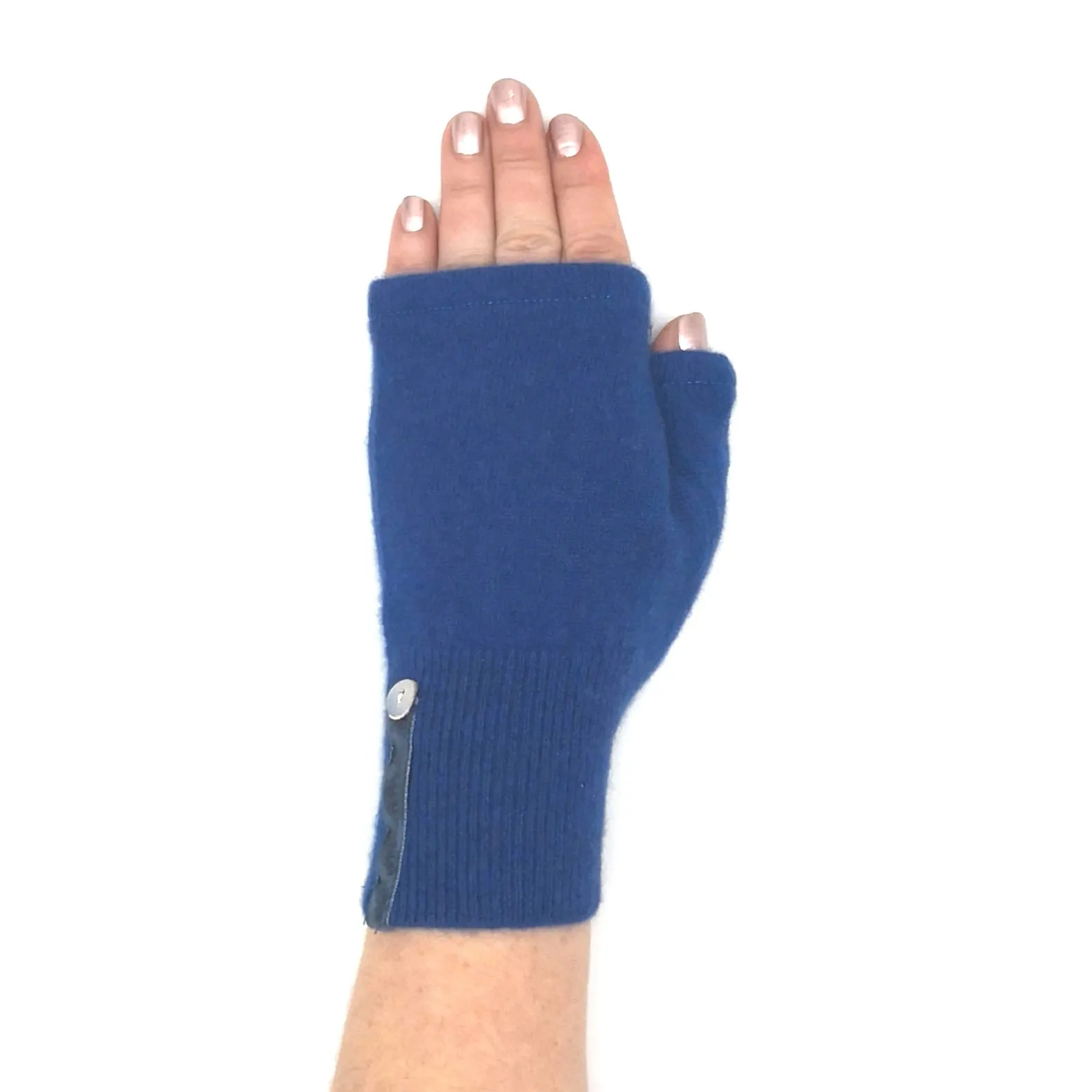 Recycled marine blue cashmere Kitten Mittens short