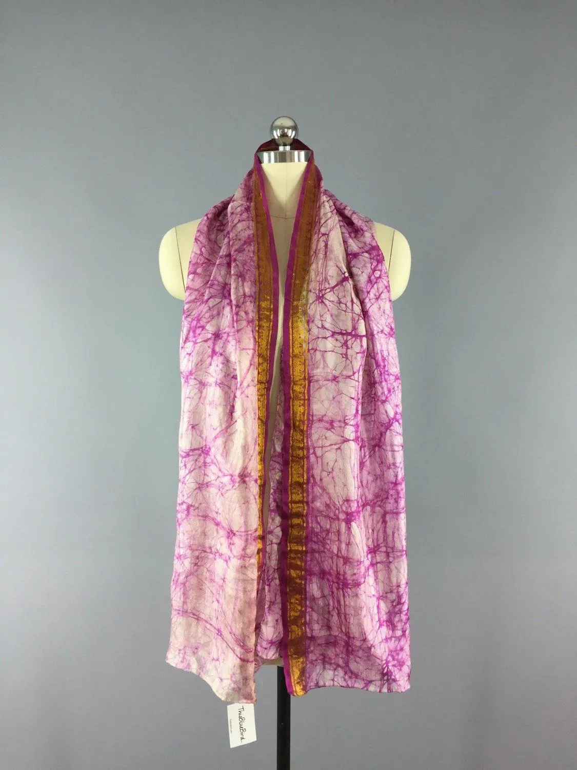 Silk Sari Scarf Shawl Wrap / Tie Dye Batik Print / 68 Inches Long