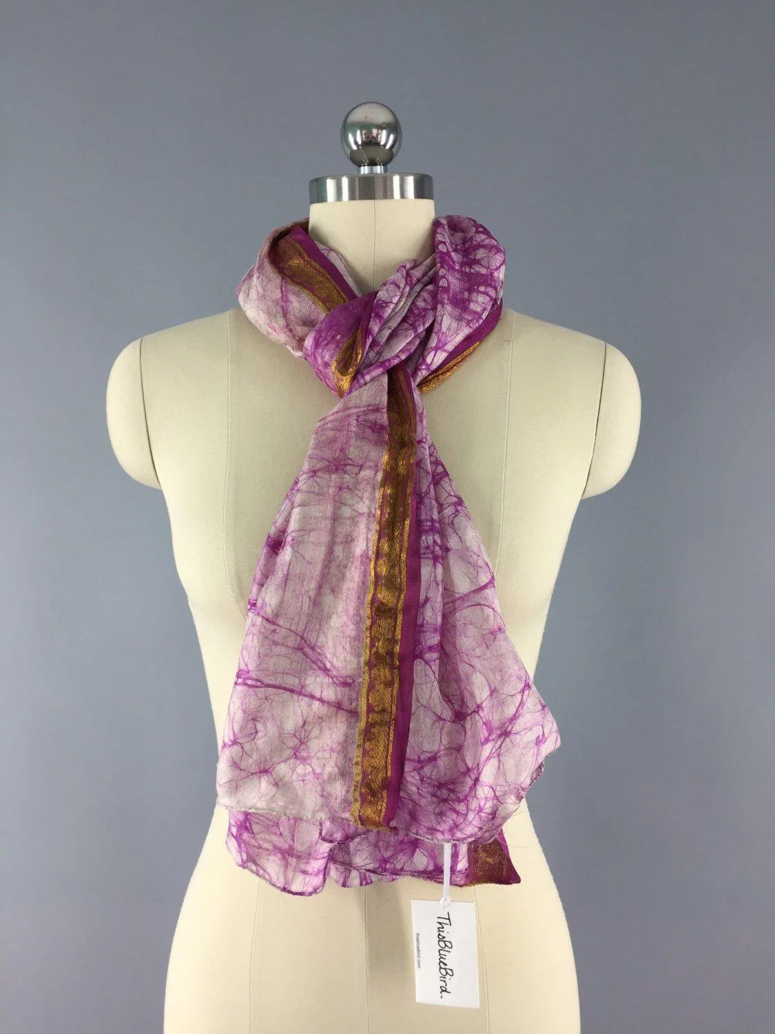 Silk Sari Scarf Shawl Wrap / Tie Dye Batik Print / 68 Inches Long